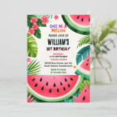 Leuk roze zomer één in een meloen eerste 1e verjaa kaart (Staand voorkant)