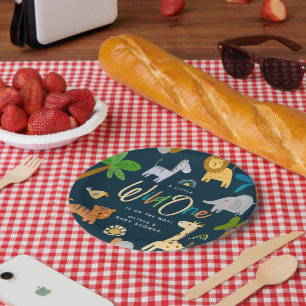 Leuk Safari Oerwoud Dier Wild Een Baby shower Papieren Bordje