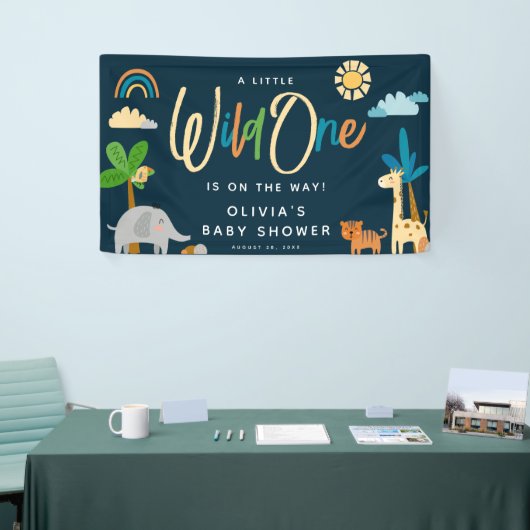 Leuk Safari Oerwoud Dier Wild Een Baby shower Spandoek (Beurs)