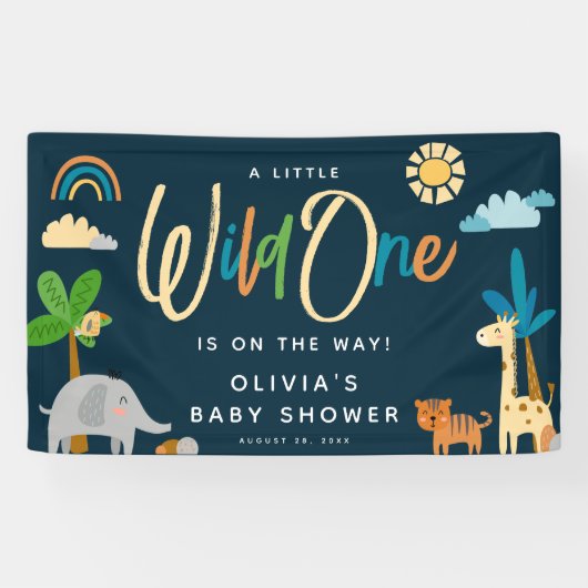 Leuk Safari Oerwoud Dier Wild Een Baby shower Spandoek (Horizontaal)
