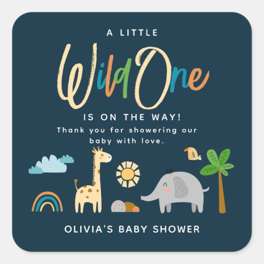 Leuk Safari Oerwoud Dier Wild Een Baby shower Vierkante Sticker (Voorkant)