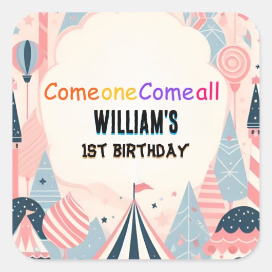 leuk schattig kinder Carnaval Circus Show 1e Verja Vierkante Sticker (Voorkant)