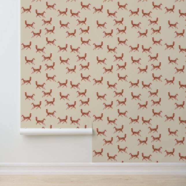 Leuk Schattige Red Fox Pattern op Beige Behang (Applicatie)
