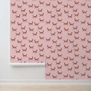 Leuk Schattige Red Fox Pattern op Roze Behang