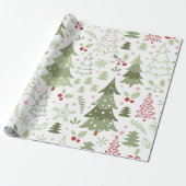 Leuk Schattige Rood Groen Pastel Bomen Kerst Cadeaupapier (Uitgerold)