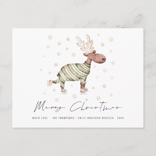 Leuk Schattige Schaatsen Rendier Vrolijk Kerstfees Feestdagenkaart (Voorkant)