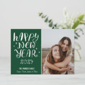 Leuk Script Gelukkig Nieuwjaar Foto Leuke Groene S Feestdagenkaart (Staand voorkant)