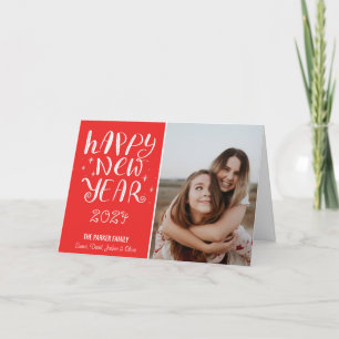 Leuk Script Gelukkig Nieuwjaar Foto Leuke Rode Str Feestdagen Kaart