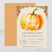 Leuk script waterverf pompoen Thanksgiving diner Kaart (Voorkant / Achterkant)