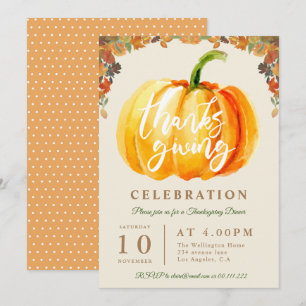 Leuk script waterverf pompoen Thanksgiving diner Kaart