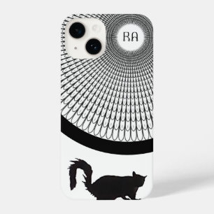 Leuk Script Zwart-wit Monogram Cat iPhone 14 Hoesje