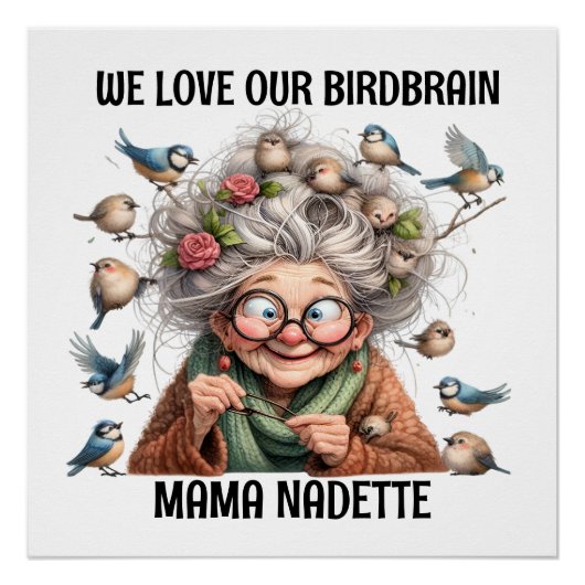 Leuk senior met vogels perfect poster (Voorkant)