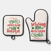 Leuk serveren van vreugde met elk koekje kerstbell ovenwant & pannenlap set (Voorkant)