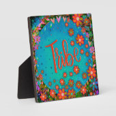 Leuk Sinaasappel Bloemen Blauw Whimsical Tribe Eze Fotoplaat (Voorkant)
