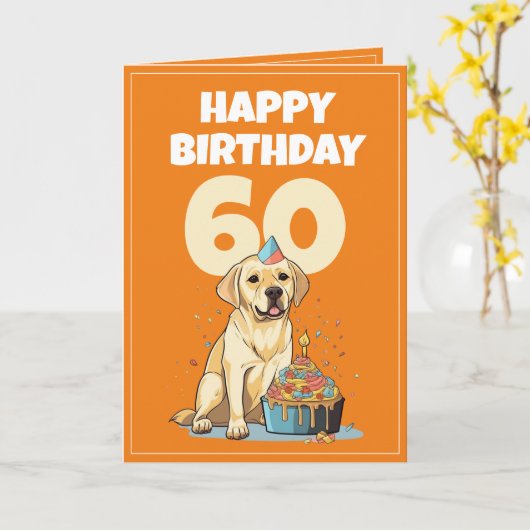 Leuk Sinaasappel en wit lab echtgenoot 60th Verjaa Kaart (Gele Bloem)