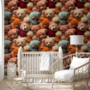 Leuk Sinaasappel Roze Crème Turquoise Teddybeer Behang