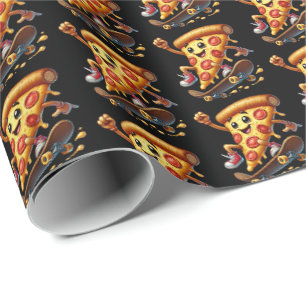 Leuk skateboarden pizza feest cadeaupapier