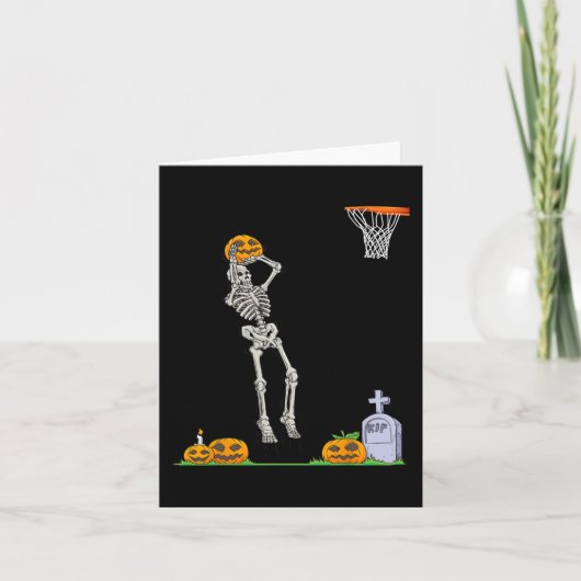 Leuk Skelet Basketbal Halloween Pompoen Kaart (Voorkant)
