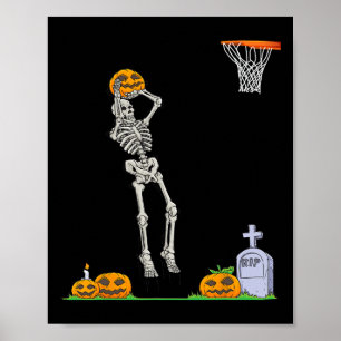 Leuk Skelet Basketbal Halloween Pompoen Poster