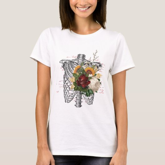 Leuk Skelet en Floral Design T-shirt (Voorkant)