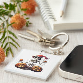 Leuk skelet Halloween Heksenpompoen Sleutelhanger (Voorkant Rechts)