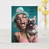 Leuk snel-beterschap vrouw hond humor kaart (Gele Bloem)