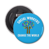 Leuk sociaal werk Quote Blauw sociaal werker Button Flesopener (Voorkant)