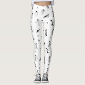 Leuk speelse pinguïns en vis monochroom patroon leggings (Voorkant)