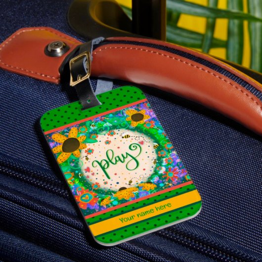 Leuk Spelen Gepersonaliseerde Naam Bloemen Bumbleb Bagagelabel