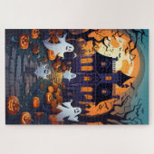 Leuk spookhuis, pompoenen en spookhalloween legpuzzel (Horizontaal)