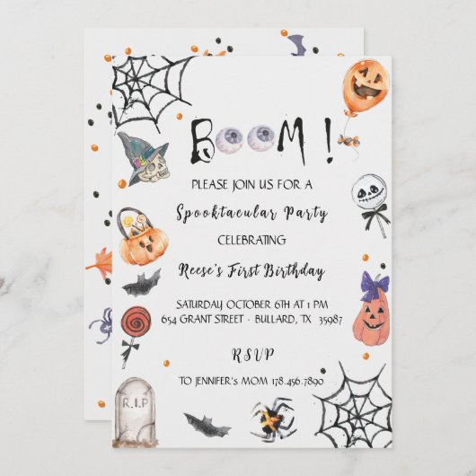 Leuk! Spooktastisch Halloween verjaardagsfeestje Kaart (Voorkant / Achterkant)