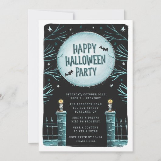 Leuk & Spooky Cemetery Gelukkig Halloween Feest Kaart (Voorkant)