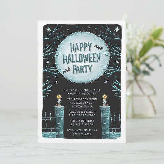 Leuk & Spooky Cemetery Gelukkig Halloween Feest Kaart (Staand voorkant)