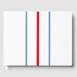 Leuk strak rood licht blauw racestreepjes op wit gastenboek
