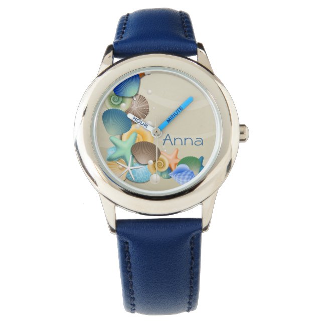 Leuk strand oceaan schelpen gepersonaliseerd ontwe horloge (Voorkant)