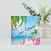 Leuk strand Winter Vogels Kerstfeest Uitnodiging (Staand voorkant)