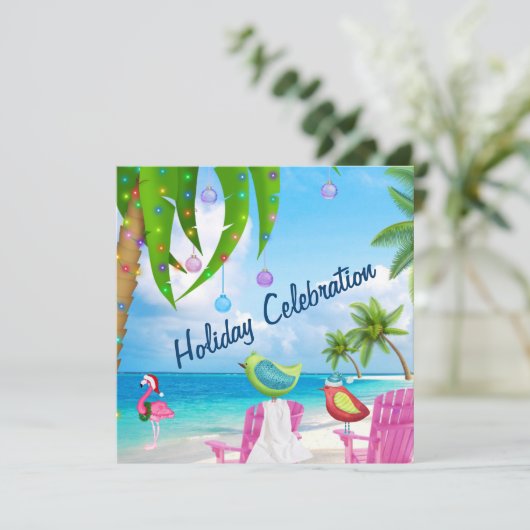 Leuk strand Winter Vogels Kerstfeest Uitnodiging (Staand voorkant)