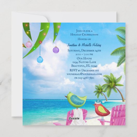 Leuk strand Winter Vogels Kerstfeest Uitnodiging (Achterkant)