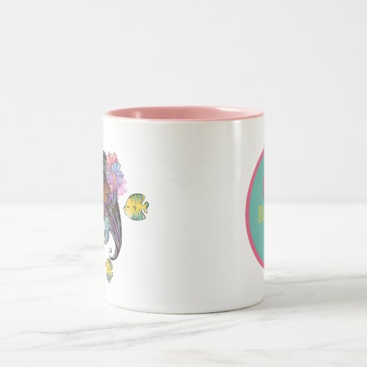 Leuk strand zeemeermin liefhebbers monogram tweekleurige koffiemok (Center)