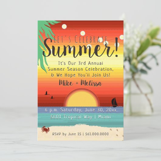 ☀️🌴 Leuk strand zonsondergang tropisch zomerfeest Kaart (Staand voorkant)