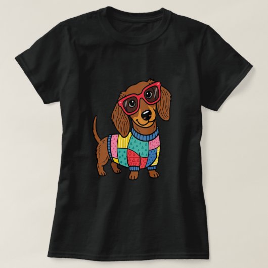 Leuk T-shirt met brildragende Dachshund hond (Design voorkant)