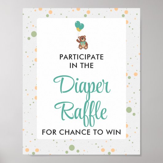 Leuk Teddy Bear Baby shower Luier Raffle spel Poster (Voorkant)
