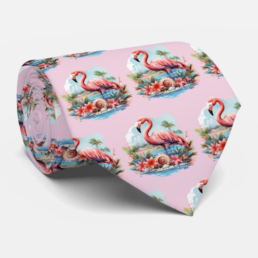 Leuk tegel patroon van roze flamingo's stropdas (Opgerold)
