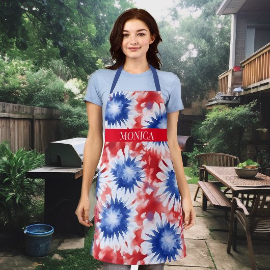 Leuk Tie Dye Patroon Initiaal rood wit blauw Schort