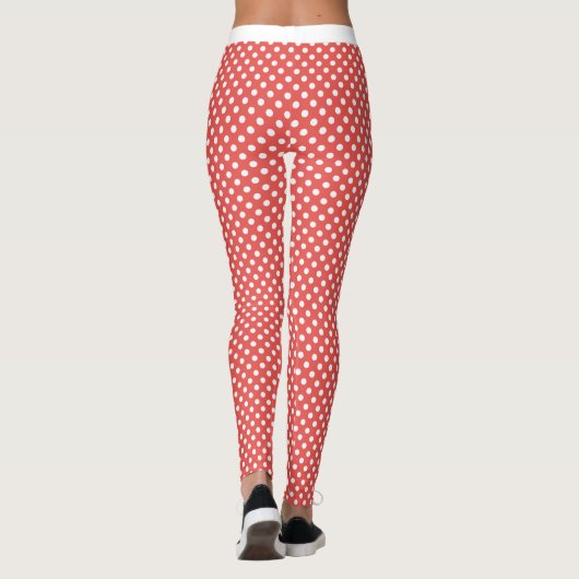 Leuk Trendy Rood Wit Polka Dot Patroon Leggings (Achterkant)