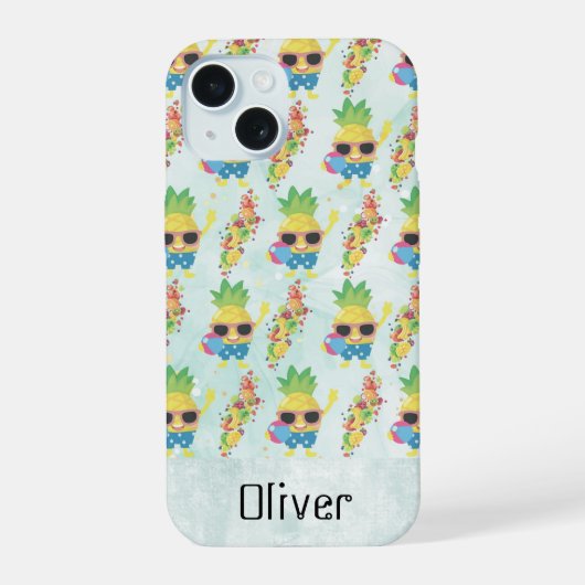Leuk Tropisch Patroon met Eigen Naam iPhone 15 Case (Achterkant)