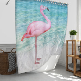 Leuk Tropisch Roze Flamingo Ocean Beach Douchegordijn