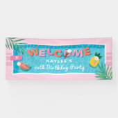 Leuk Tropisch Roze Zwembad Verjaardagsfeest Welkom Spandoek (Horizontaal)