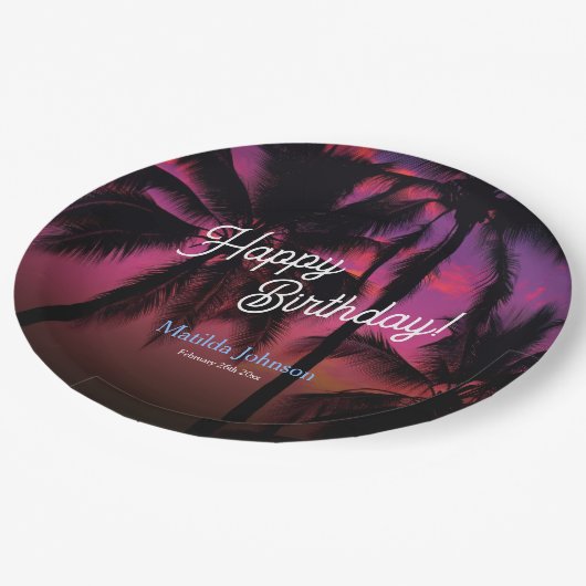 Leuk Tropisch Sunset Luau Verjaardagsfeest Papieren Bordje (Gekanteld)
