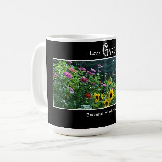 Leuk tuinieren gezegde bloementuin madeliefjes kos koffiemok (Voorkant links)